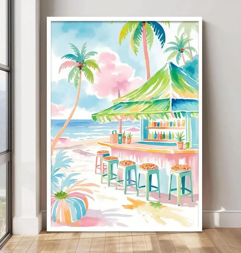 Boho Tropical Watercolor Wall  - Home Bar Set ulasan dan harga
