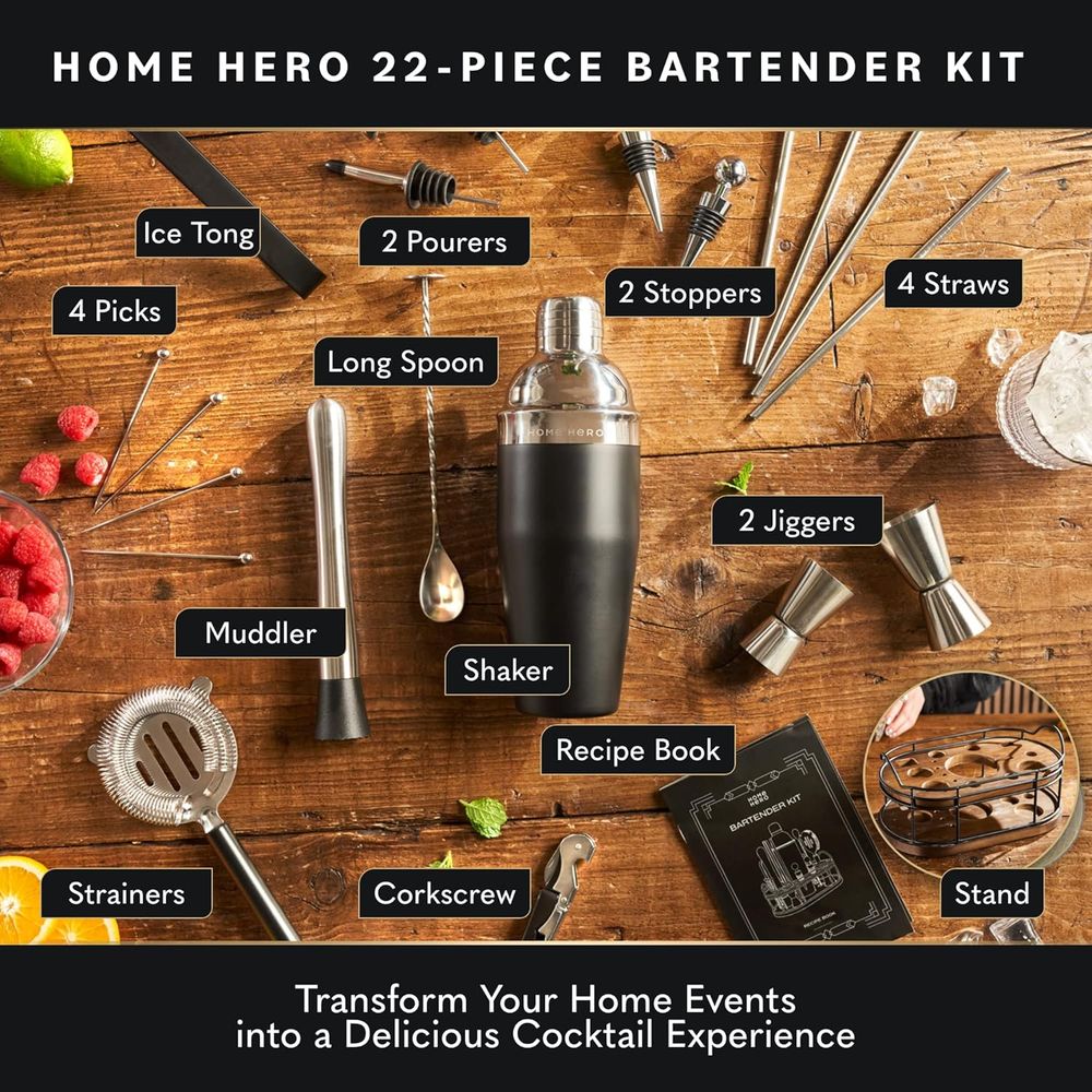22-Piece Cocktail Shaker & Bar - Cocktail Recipe Book ulasan dan harga